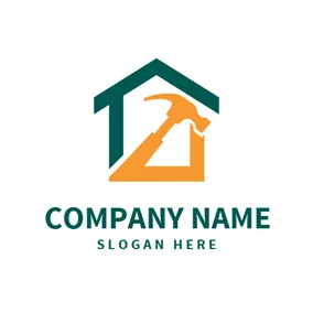Contractor Logo Abstract House and Yellow Hammer logo design