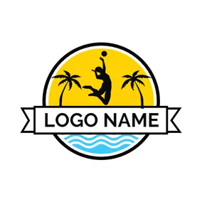 度假區 Logo Athlete and Beach Volleyball logo design