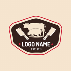 Animal Logo Badge Ox Pig Knife Chopping logo design
