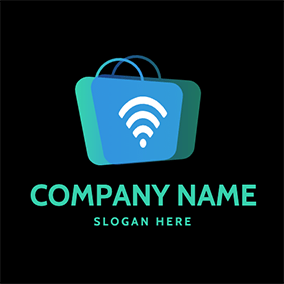 Online Logo Bag Wifi Simple Online Shopping logo design