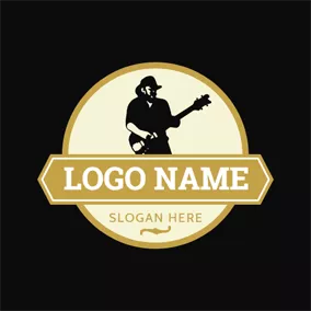 Logótipo De Jazz Banner and Guitar Singer logo design