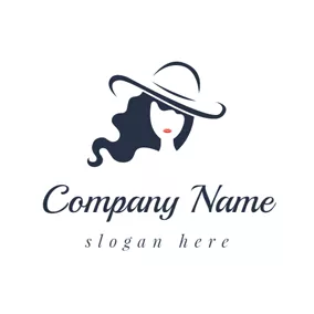 美容院ロゴ Beautiful Woman and Blue Hat logo design