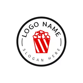 電影院 Logo Big Circle and Popcorn Outline logo design