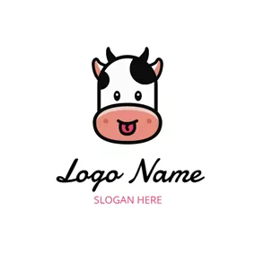 Ellipse Logo Black and Pink Cow Head logo design