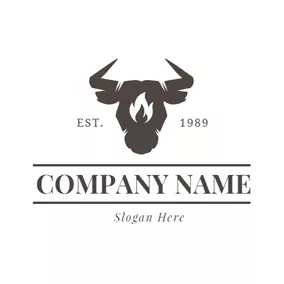 Drawing Logo Black Banner and Cow Head logo design