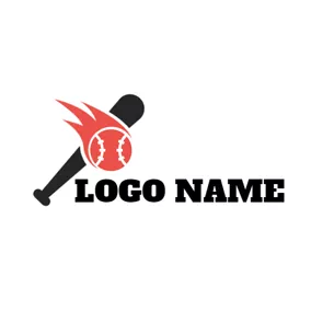 Logo Du Baseball Black Baseball Bat and Red Fire logo design