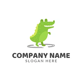鱷魚Logo Black Circle and Green Crocodile logo design