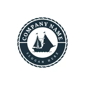 船ロゴ Black Circle and Steamship logo design