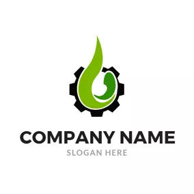 Industrial Logo Black Cog and Green Oil Drop logo design
