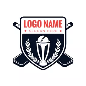 Cricket Team Logo Black Cricket Bat and Badge logo design