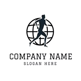 地球ロゴ Black Globe and Marathon Runner logo design
