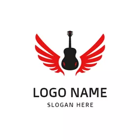 Black Logo Black Guitar and Red Wings logo design