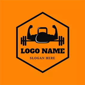 Fighting Logo Black Hexagon and Gymnasium Coach logo design