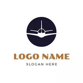 Aircraft Logo Black Round and White Airplane logo design