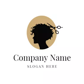 Female Logo Black Silhouette and Scissors logo design