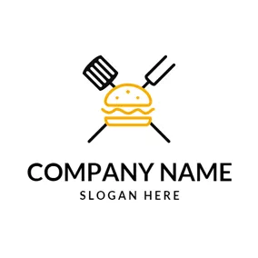 バーガーロゴ Black Slice and Yellow Burger logo design