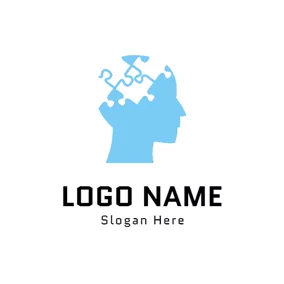 心理學Logo Blue and White Human Brain logo design