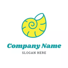 水族館のロゴ Blue and Yellow Shell logo design