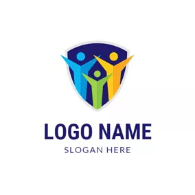 Child Logo Blue Badge and Abstract Family logo design