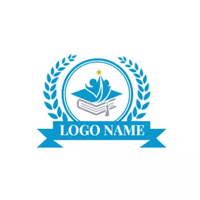 Classroom Logo Blue Badge and Gray Book logo design