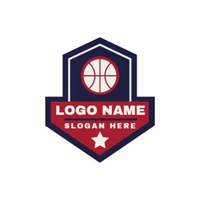 Logo Du Basket-ball Blue Badge and White Basketball logo design