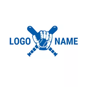 Logo Du Baseball Blue Baseball Bat and Baseball logo design