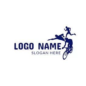 Radfahrer Logo Blue Bicycle and Combination Triathlete logo design
