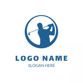 Logo Du Golf Blue Circle and Outlined Golfer logo design