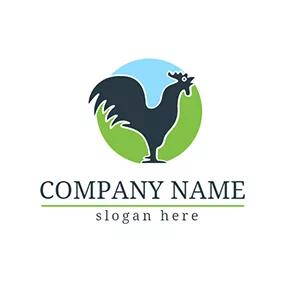 Icon Logo Blue Circle and Rooster Chicken Icon logo design