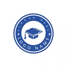 College Logo Blue Circle and Trencher Cap logo design