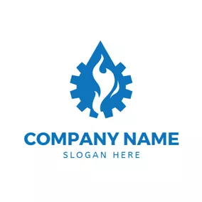 石油 Logo Blue Cog and Oil Platform logo design