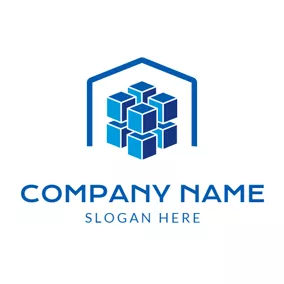House Logo Blue Cube and Abstract Warehouse logo design