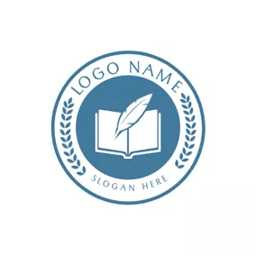 學習logo Blue Encircled Book and Feather Pen logo design