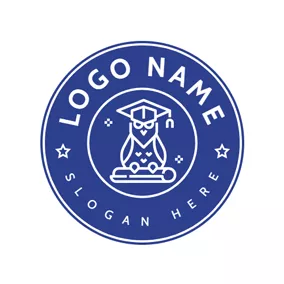 Animated Logo Blue Encircled Owl and Mortarboard logo design