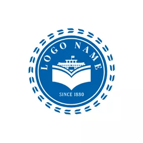 College Logo Blue Encircled Teaching Building and Book logo design