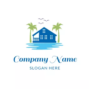 House Logo Blue Hotel and Seaside Resort logo design