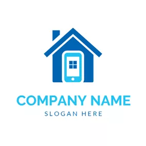 Building Logo Blue House and Smartphone logo design
