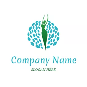 Connected Logo Blue Leaf and Green Woman logo design