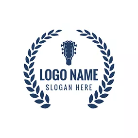 Outline Logo Blue Leaf and Guitar Head logo design