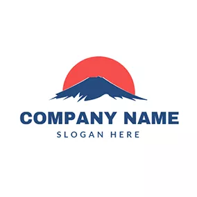 Nature Logo Blue Mountain and Red Sun logo design