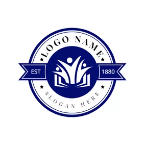 College Logo Blue Outlined Student Emblem logo design