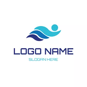 Gradient Logo Blue Pattern and Abstract Swimmer logo design