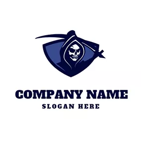 Gangster Logo Blue Shield Cloak Skull Reaper logo design