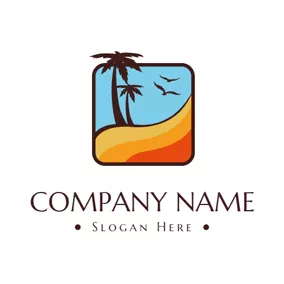 砂ロゴ Blue Sky and Brown Coconut Tree logo design