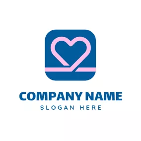 Pink Logo Blue Square and Pink Heart logo design