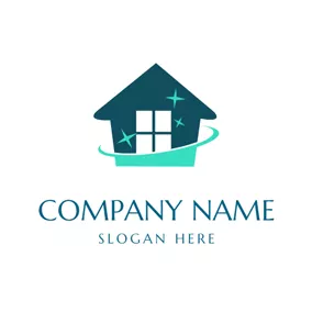クリーナーのロゴ Blue Star and Cleaning House logo design