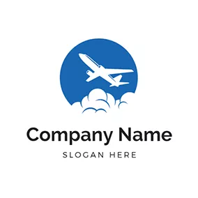 Aircraft Logo Blue Sun and White Airplane logo design