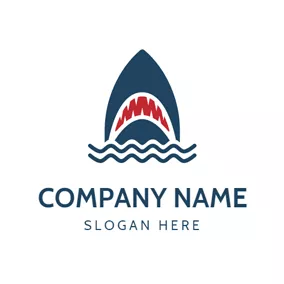海　ロゴ Blue Wave and Teeth Bared Shark logo design