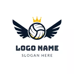 Decoration Logo Blue Wing and White Volleyball logo design