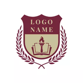 Academy Logo Branch Encircled Book and Torch Shield logo design